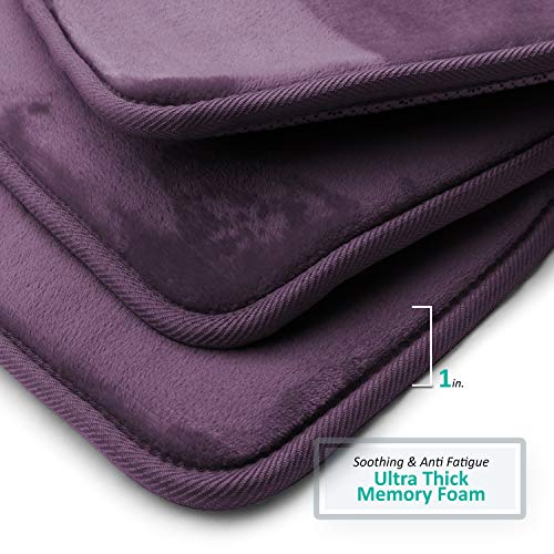 Clara Clark Memory Foam Bath Mat Ultra Soft Non Slip and Absorbent Bathroom Rug, Set of 3 - Small/Large/Contour, Dark Purple, 3 Count