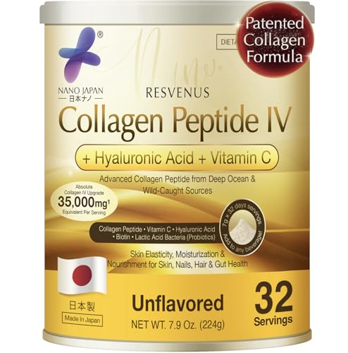 Image of Nano Advanced Hyaluron & Marine Collagen Peptide IV Plus Powder - Japanese 6-in-1 Beauty Formula for Skin, Hair & Nails, Hydrolyzed Collagen with Hyaluronic Acid, Vitamin C, Unflavored, 32 Servings