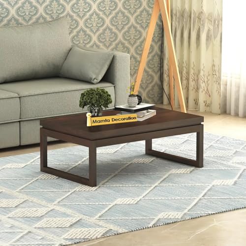 Image of MAMTA DECORATION Solid Sheesham Wood Coffee Table for Living Room | Wooden Center Table for Home, Hall, Office & Lounge | Modern Teapoy Table | Rectangular Coffee Table | Walnut Finish