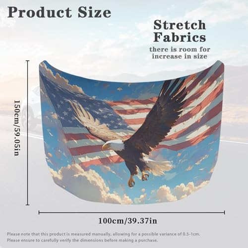 Image of American Flag Sky Eagle Design Car Hood Cover Protector Car Hood Flag 4th of July Patriotic Decorations Waterproof Sun-Proof Stretchable Automotive Exterior Accessories