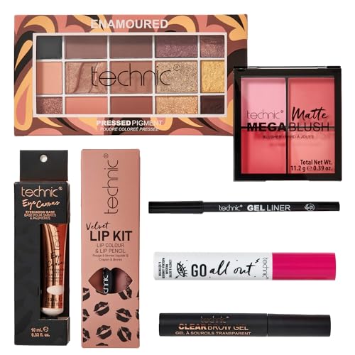 Technic Enamoured Makeup Super Save Set ! 8 Piece Full Face Kit Complete Cosmetics Gift Set with Eyeshadow Lipstick Blush Highlighter Mascara Full Size Vegan Cruelty Free Makeup Set