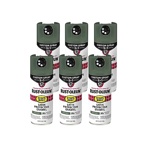 Image of Rust-Oleum Stops Rust Custom 5-in-1 Spray Paint, Satin Earthy Green | Rust Preventive Protective Enamel, Multi Surface (Metal, Wood and More), Adjustable Dial for Better Control, Fast Dry, 6 Pack