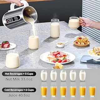 Macchina per Latte di Soia e Noci 1,2L, Latte di Mandorla e Avena con 12 Lame, Latte Vegetale Veloce in 5 Minuti, Autopulente, Timer 24h & Mantieni Caldo, Display LED, Uso Domestico e Familiare