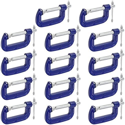 Funsuei 14 Pcs 2 Inch C Clamp, Heavy Duty Malleable Iron C Clamp With 2 Inch Jaw Opening, 0.85 Inch Throat Depth, G Clamp For Woodworking, Welding, And Building, Blue #TOP15