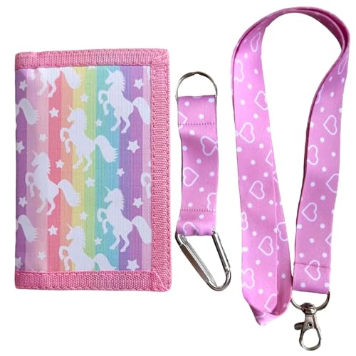 Lashua Brustbeutel Mädchen, Brustbeutel Kinder mit Schlüsselband und Schlüsselanhänger, Dreifach Gefaltete Geldbörse, Rosa, Pferd