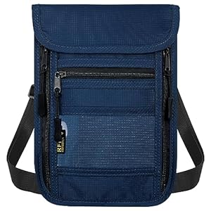 sundee Travel Neck Wallet with Double Zippers, RFID Blocking Passport Holder with Adjustable Neck Strap for Men and Women to Keep Cash, Credit Cards and Travel Documents Safe – Navy Blue