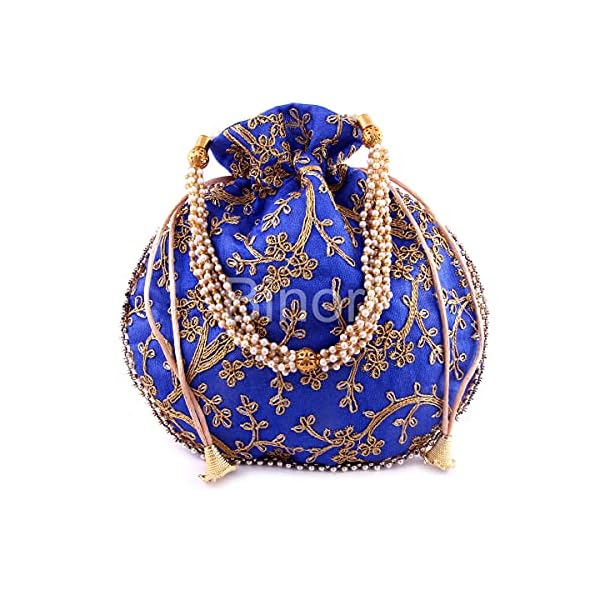 BINORI FASHIONS Rajasthani Style Royal Clutch Silk Batwa Bag Combo Khajoor Wristlets Ethnic Potli Combo For Women's Zari Work Potli Combo Bridal Potli Combo - Image 4