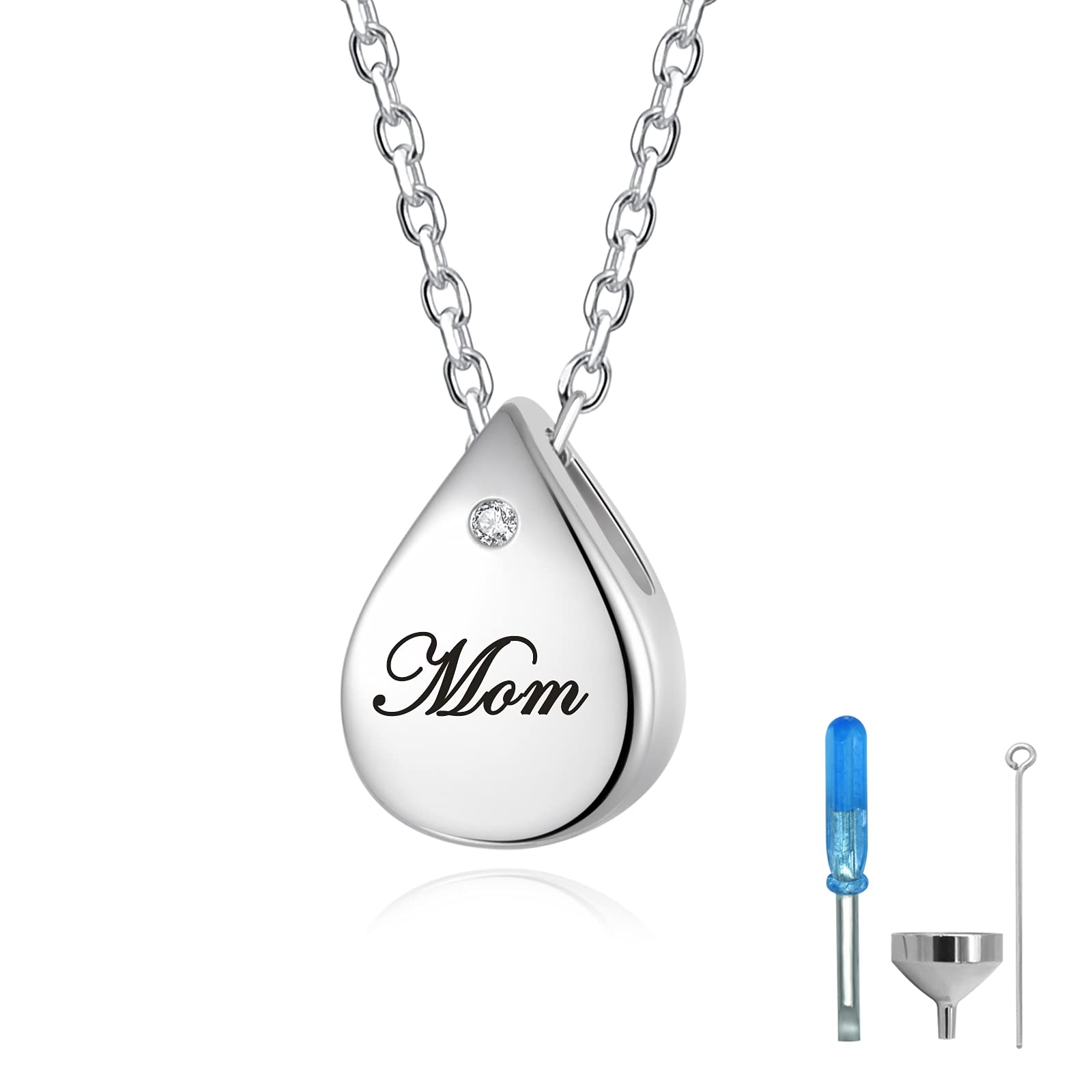 925 Sterling Silver Urn Cremation Ashes Memorial Keepsake Teardrop Eternity Memorial Pendant Mom Dad Jewelry for Women
