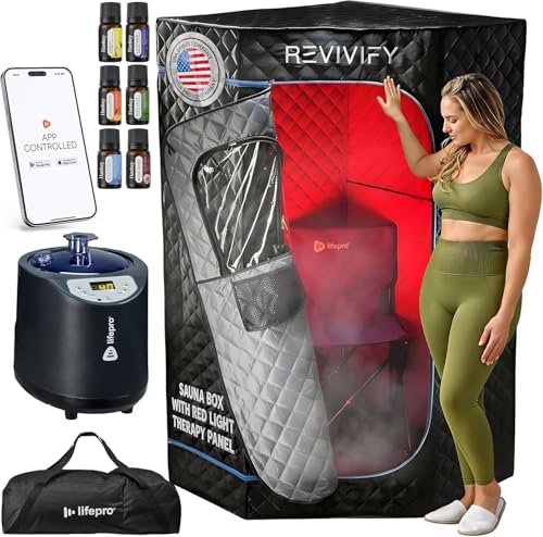 LifePro Portable Sauna for Home with Red Light Therapy – Full Body Steam Room with 2.6L Steamer, Adjustable Heat Levels & Essential Oils – Easy-to-Use Infrared Sauna for Home