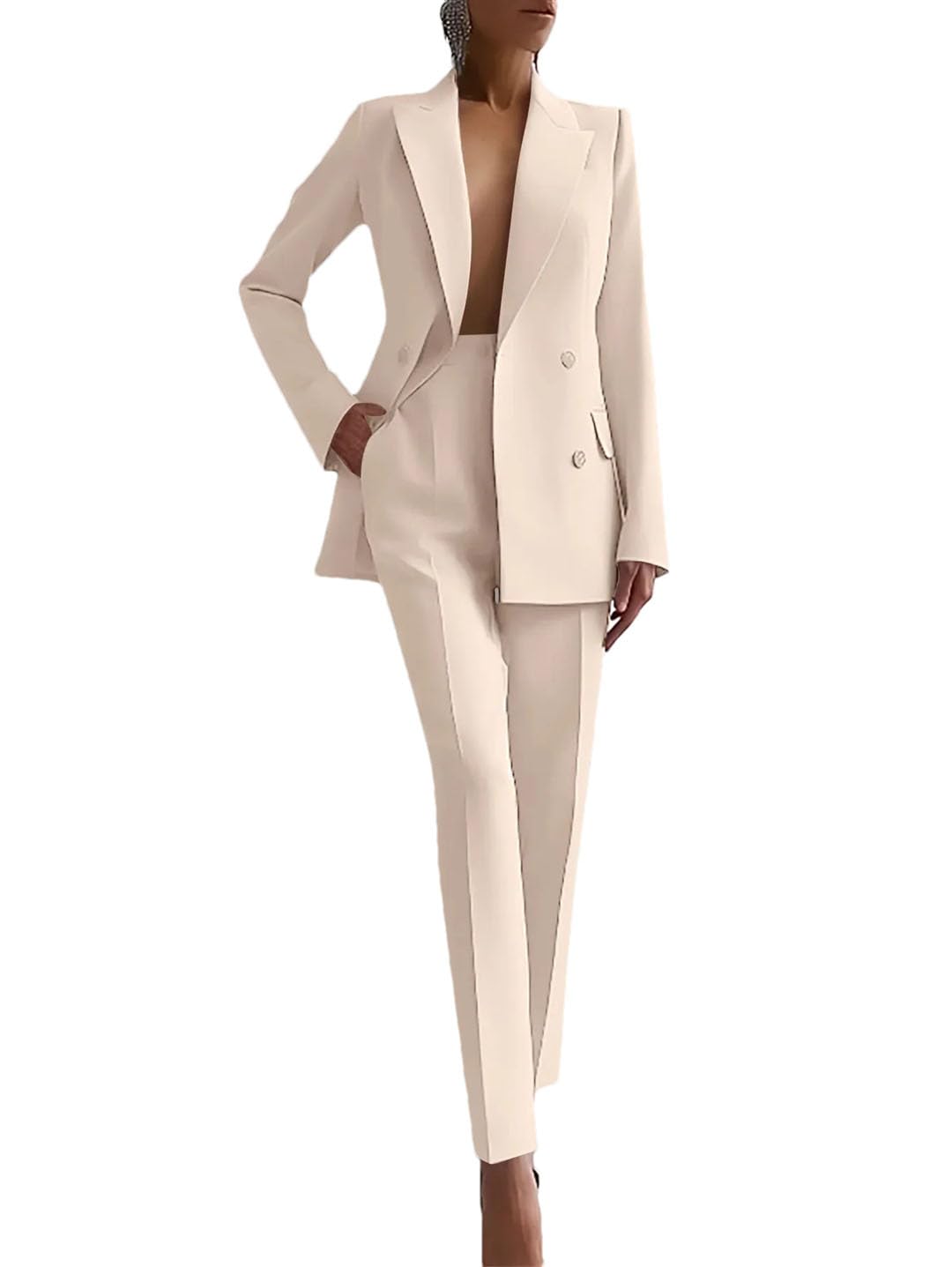 Women Elegant Blazer Suit and Wide Leg Pants Two 2 Piece Sets