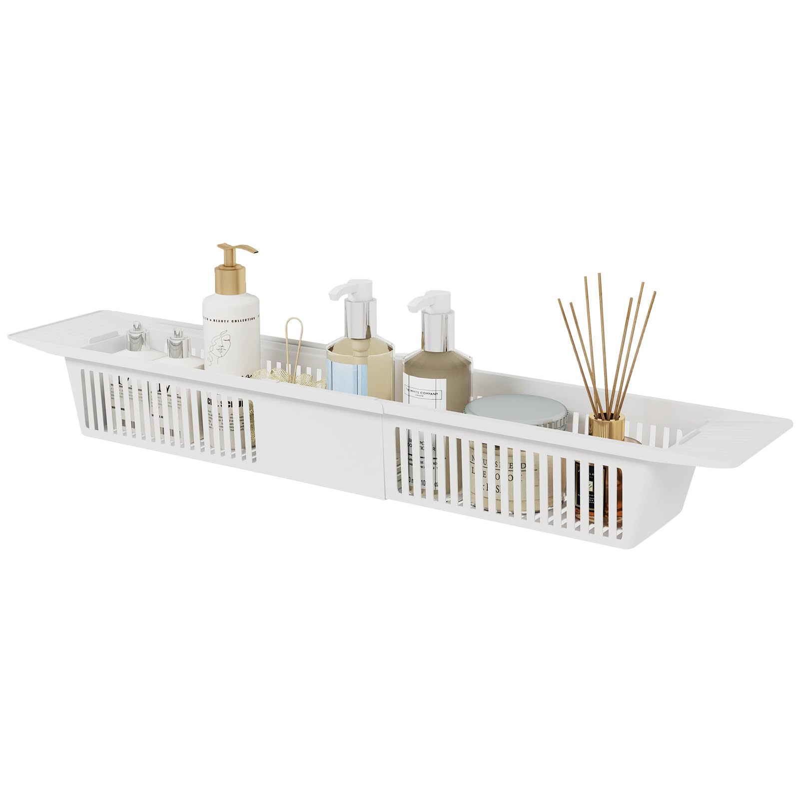 CROWNSHOP Plastic Bathtub Caddy Tray 57-86cm Adjustable Bathroom Basket Storage Rack Bathtub Rack Expandable Toy Storage Shower Storage Rack Shampoo Soap Storage Compact Bathtub Accessories Dishwasher