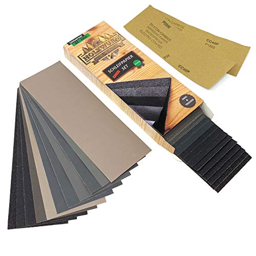 HOLZWURM Premium Schleifpapier-Set, 45 Bögen, grob - fein [ P 80 - P 3000 ] Nass & Trocken für Holz, Metall, Lack uvm.…