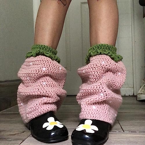 Image of SOLILOQUY Women Y2K Knit Leg Warmer Cute Strawberry Knee High Socks Kawaii Aesthetic Boot Cuffs Cover Lolita Knit Long Socks