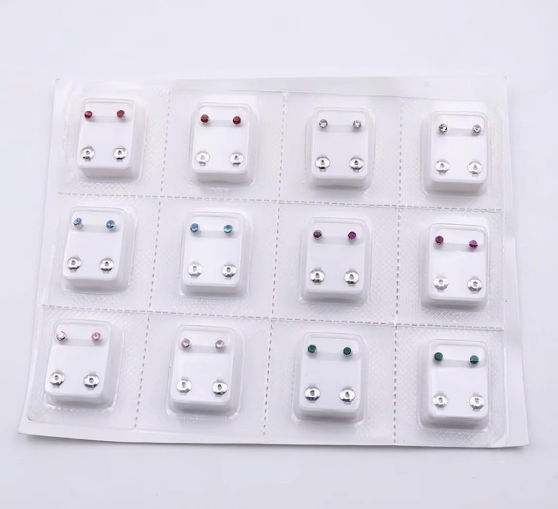Ear Studs for Ear Piercing Gun, Stainless Steel Studs Randomly Mixed Color 4Mm Rhinestone Stud Earrings Set Hypoallergenic Surgical Steel Baby Earrings (24 Pieces)-image-12