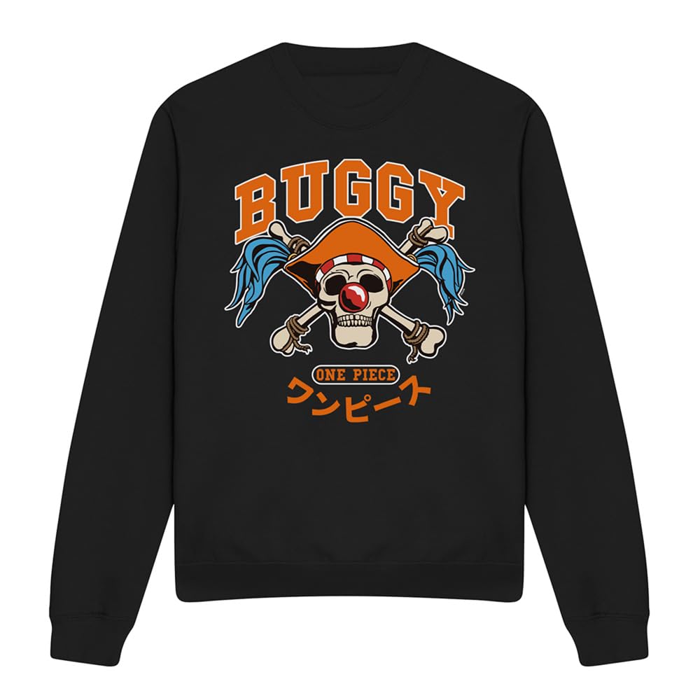 One Piece Buggy Collegic Skull Unisex Sweatshirt, Black, Large