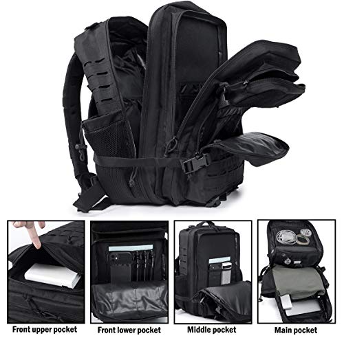 QT&QY 25L/45L Military Tactical Backpack For Men Molle Daypack 3 Day Bug Out Bag Hiking Rucksack With Bottle Holder - Image 6