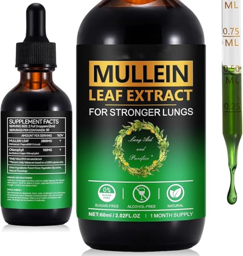 Zoxpm Mullein Tropfen Königskerzen Tropfen Königskerzenblatt Tropfen Mullein Leaf Liquid Drops für Lunge zur Lungenreinigung Vegane Schnelle Absorption 60ml