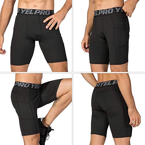 Leeofty Roupa interior ativo do exercício de Shorts da compressão de 3 homens do bloco com bolso