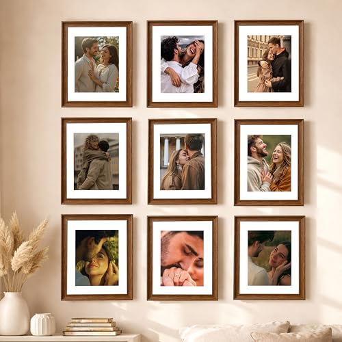 Image of Art Street Wooden Photo Frame for living room, Aesthetic Cave Design Photo Frames for Photograph, Art Work, Certificates Set of 9 (8x10 Inch, Brown)