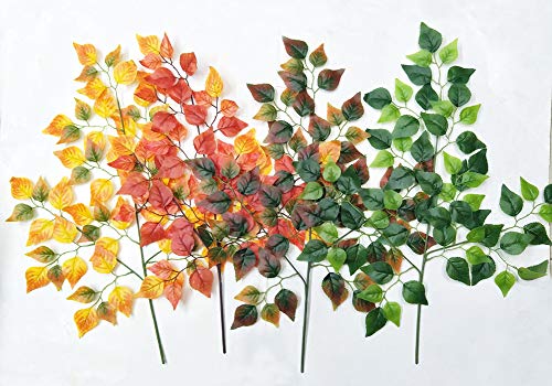 Lopkey Artificial Birch Leaves Fake Leaves Autumn Garden Wedding Decoration,12Pcs (Green) #TOP3