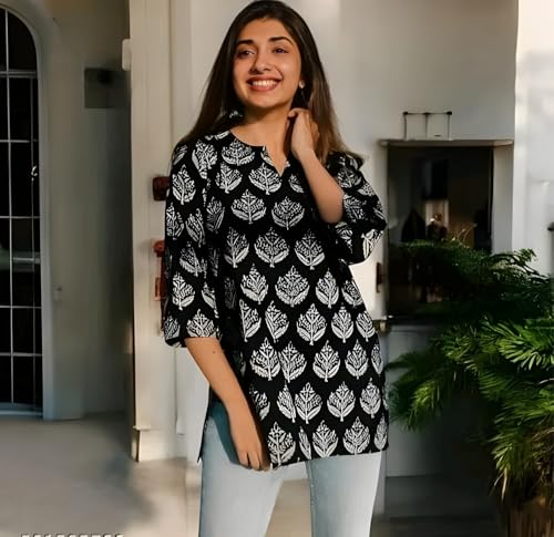 Image of Women's Short Kurti in TopsTunic Rayon Cotton Blend | Ladies Ethnic Tunic