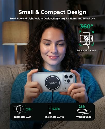 Image of Rhinokey 15W Wireless Charger Qi 1.2 Fast Wireless Charging Pads MagSafe | Magnetic Charger for card Tracker AirPods iPhone & Android Long Cable 100 cm Magnet Pad with Type C to A Cable Converter