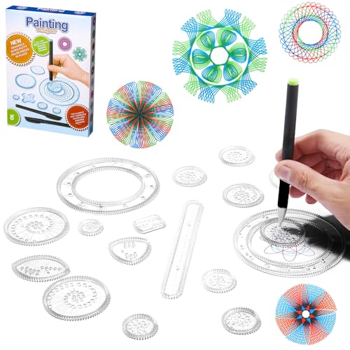 LEAZZLE Spirograph, Juego de Espiral, 28 Piezas Juego de Regla de Dibujo de Engranajes, Espirografo Niñosa, Juego Creativo de Mandalas,Spirograph Deluxe Set, Juegos para Pintar Niños y Adultos
