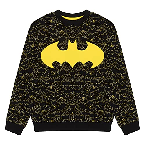 DC Comics Batman Patterned Logos Crewneck Sweatshirt, Kids, 2-13 Years, Black, Official Merchandise