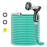 SPECILITE 50ft 304 Stainless Steel Garden Hose Metal, Heavy Duty Water Pipe with Nozzles for Yard, Outdoor - Flexible, Never Kink & Tangle, Puncture Resistant (Aqua)