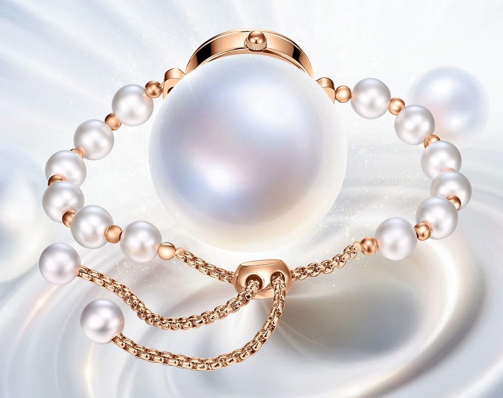 Elegant Pearl Pink Watch for Women Dress Fashion Round dial Women Analog Quartz Watch Woman Pearl Bracelet Wirstwatch (Pink) - Image 4