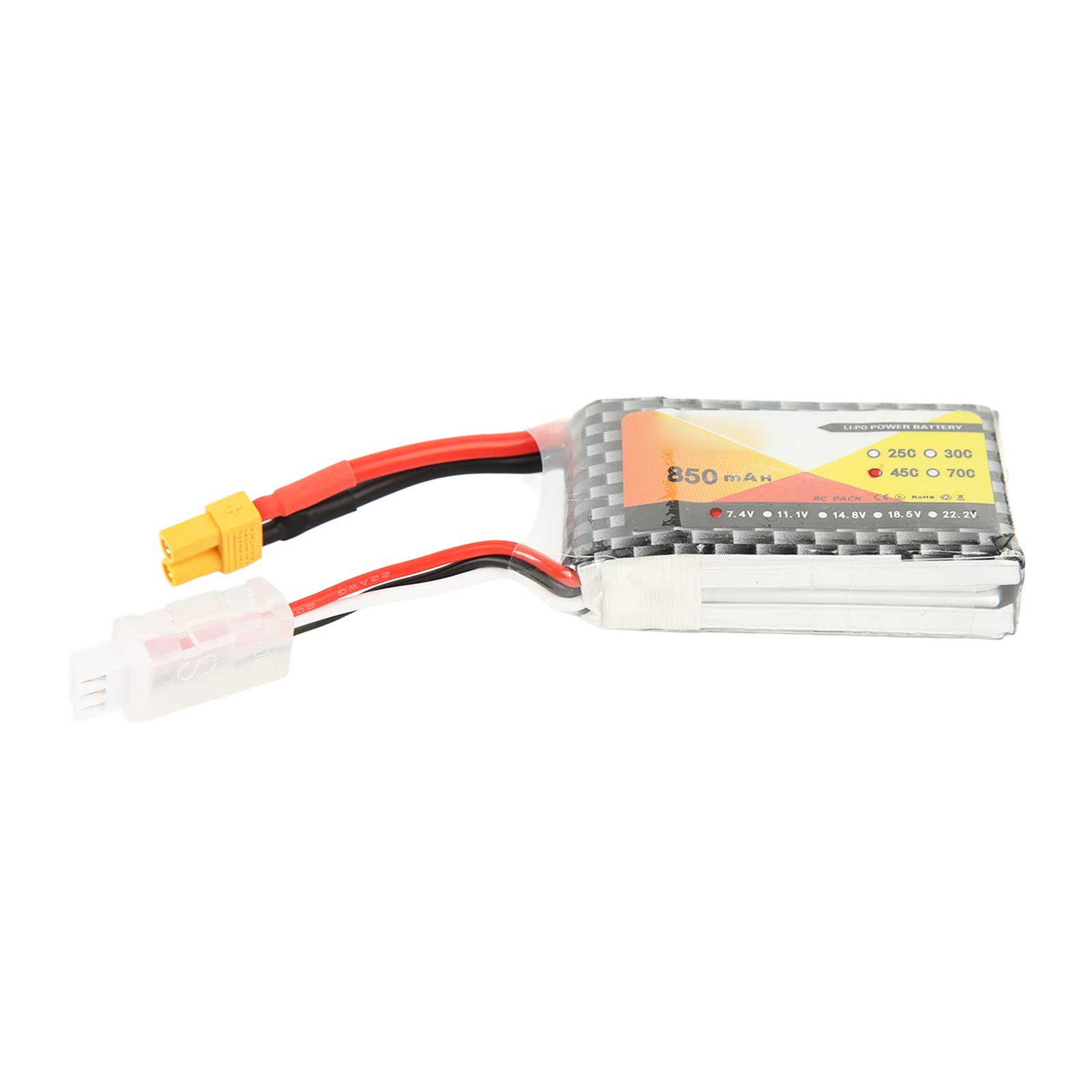 850mAh High Capacity LiPo Battery, 45C 2S Battery for FPV RC Racing Car Quadcopter with XT30 Plug, Suitable for QAV250, H210, LS180