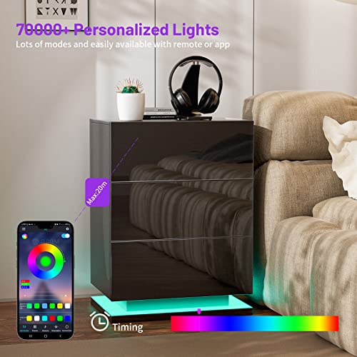 Yilqqper NS-SET-OF-2 Nightstand Set Of 2 With Led, End Tables With 3 Drawers And I Flapping Top Box, Night Stand For Bedroom, Living Room, Modern Tall Bedside Table With High Gloss Panel thumb #3