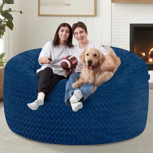 Image of 5FT Bean Bag Chair,Giant Bean Bag Chairs for Adults,Big Bean Bags with Memory Foam Filled, Large Beanbag Chairs with Chevron Plush Cover-Blue
