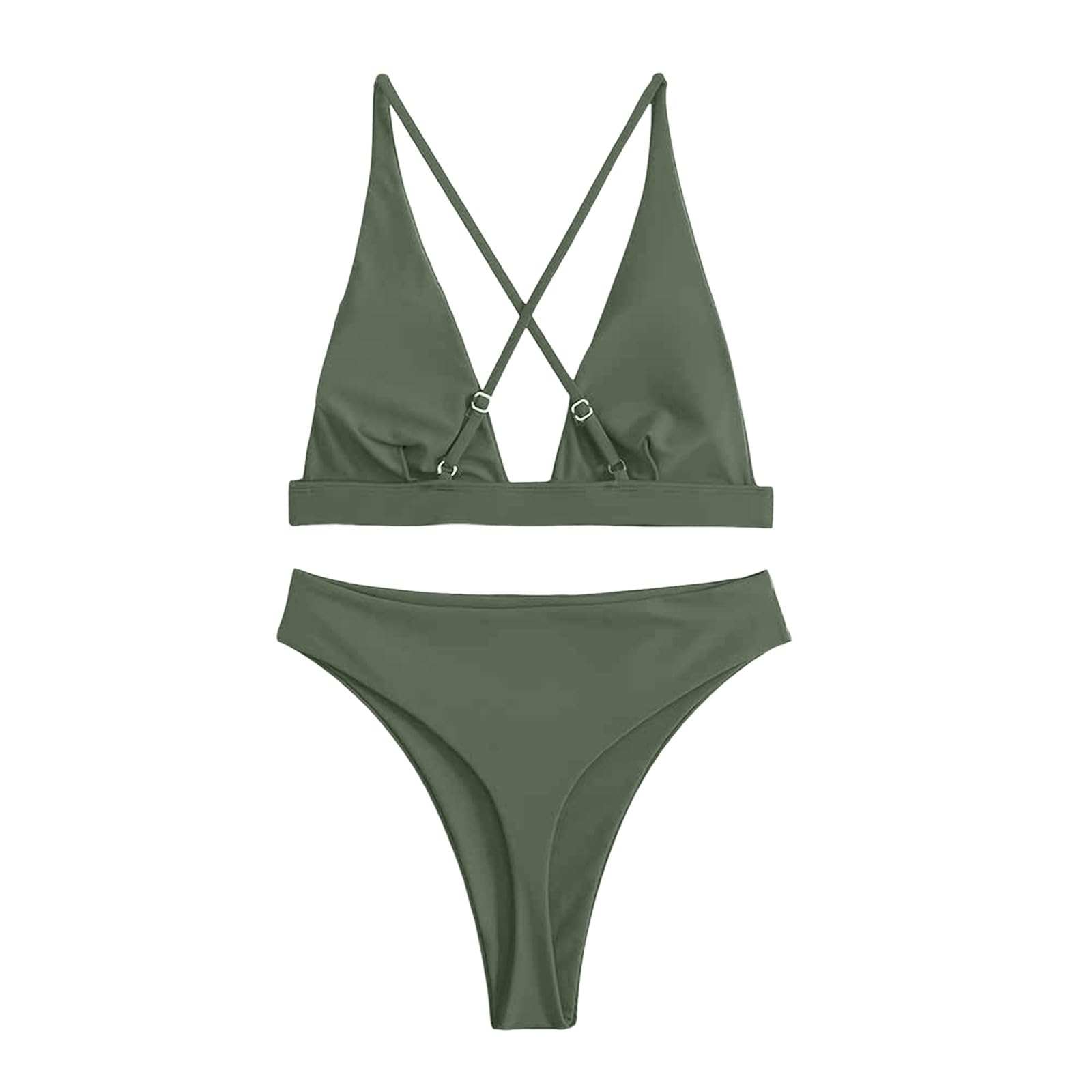 Bikini Mujer Tanga Conjunto Cintura Alta Sexy Triángulo Brasileño Top Profundo Cuello En V Traje De Baño Dos Piezas Trajes,Amarillo,S