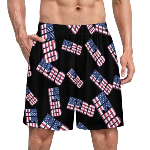 Hero with U.S.A Flag Men's Pajama Bottoms Lounge Pj Shorts Stretch Sleep Shorts for Home Vacation Beach