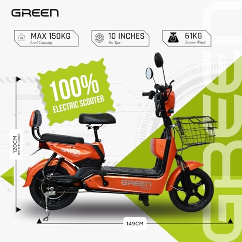 Image of Green Udaan Low Speed Electric Scooter Non RTO 80KM Range Lithium Battery with Portable Charger (Orange)