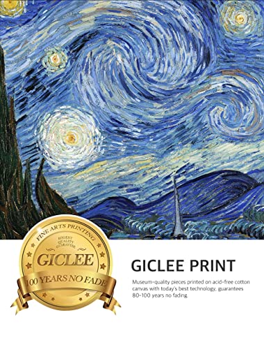 Decorarts - Starry Night, Vincent Van Gogh Art Reproduction. Giclee Print W/ Bronze Frame&Mat For Wall Decor. Picture Size: 30X24 Framed Size: 35X29 #TOP4