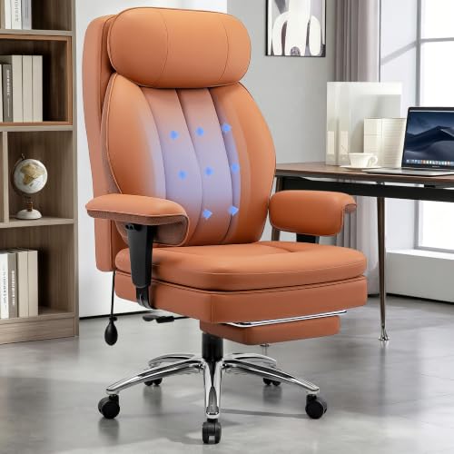 Image of Executive Office Chair with Lumbar Support, Comfortable Computer Desk Chair | Big and Tall Leather Gaming Chair with Double Layer Cushion & Footrest, 400bls Heavy Duty, Home Office Gaming Heavy People