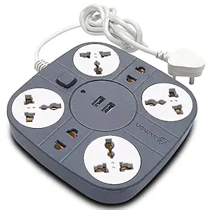 Axmon Extension Board with USB [FIRE Proof] [Shock Proof][6 M Warranty] 2 USB Port,Universal 6 Socket 10 Amp [6.2 FEET Long Cord] Extension Cord for Home Office- Grey