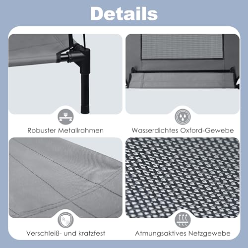 UISEBRT Erhöhtes Hundebett Haustierbett mit Baldachin, Hundeliege Outdoor für Camping Strand, Hundebett mit Wasserdicht Dach Hundesofa mit Atmungsaktivem Netzgewebe, Größe M, 76 x 61 x 76 cm