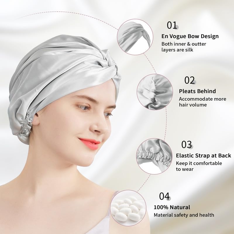 townssilk Sleep Cap Silk Women Night Hat, 16 Momme, 100% Mulberry Silk Shower Cap, Well Protects Hair - Image 3