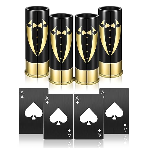 Yoption 8 Pcs Groomsmen Gifts Set, 4pcs Gauge Shot Glasses with 4pcs Credit Card Size Bottle Openers for Wedding Party Proposal Groomsmen Bridesmaid Favors