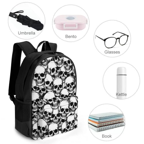 Large Capacity Cool Funny Goth Skulls Backpack, Women Men Portable Daypack for Hiking, Shopping, Fashion Comfy Shoulder Bag with Adjustable Strap4
