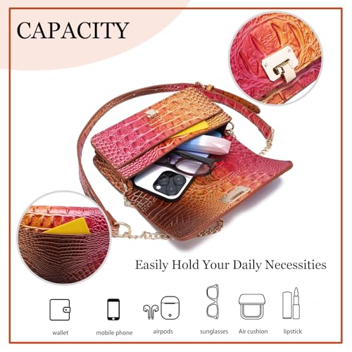 Image of Makcr Joacbv Small Crocodile Crossbody Cell Phone Purse for women Vegan Leather Clutch Wallet with Leather Shoulder Strap | Small