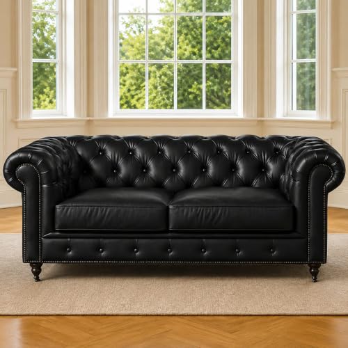 Image of Modern Classic Design Leatherette Luxury Chester Sofa Set with Button Tufted, Sofa for Living Room Home, Office, Living Room Set, Hotle and Lobby (Black, 2 Seater Sofa)