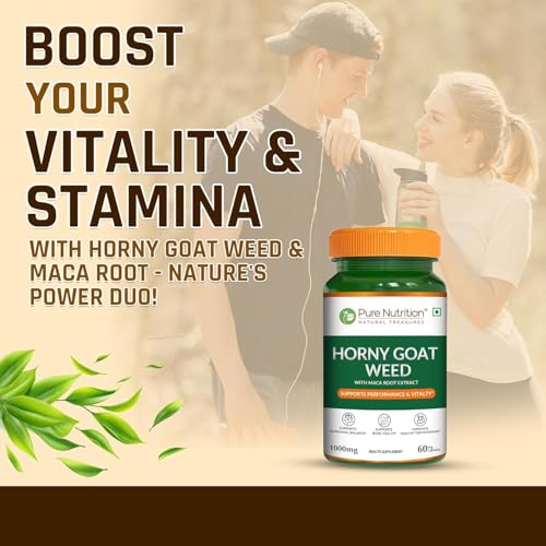 Image of Pure Nutrition Horny Goat Weed with Maca Root Extract 1000mg - 120 Veg Capsules (60 X 2) | Supports Energy, Stamina, Bone & Hormonal Health