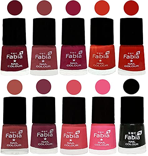 Image of SMC Fabia ALL IN ONE (PACK OF 10), Long Lasting Glossy Nail Polish, 6 ml Each, All Vibrant Colours,02454