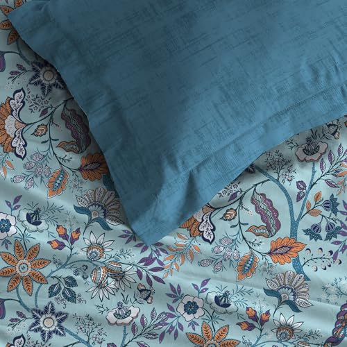 Image of Trident Celebration Queen Bedsheet Set, 100% Cotton Bedsheet for Double Bed (1 Queen Size Bedsheet with 2 Pillow Covers) Superior Softness, 144 Thread Count, Suitaible for Gifting - Chinthz Blue