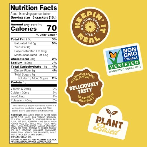 Image of Back to Nature - Stoneground Wheat Crackers - Rosemary & Olive Oil - Real Ingredients like Whole Grain Wheat, Flax Seed and Sea Salt - Dairy Free & Non-GMO - 5 ounce (Pack of 6)