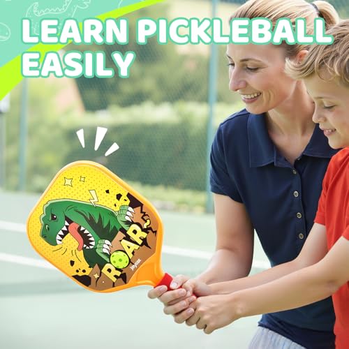 Image of Joycat Kids Pickleball Paddles Set of 2, Lightweight Plastic Cute Pickleball Paddles with Small Grip, 2 Pickleballs, 1 Drawstring Bag,Indoor Outdoor Sport Gift for Kids,Beginner